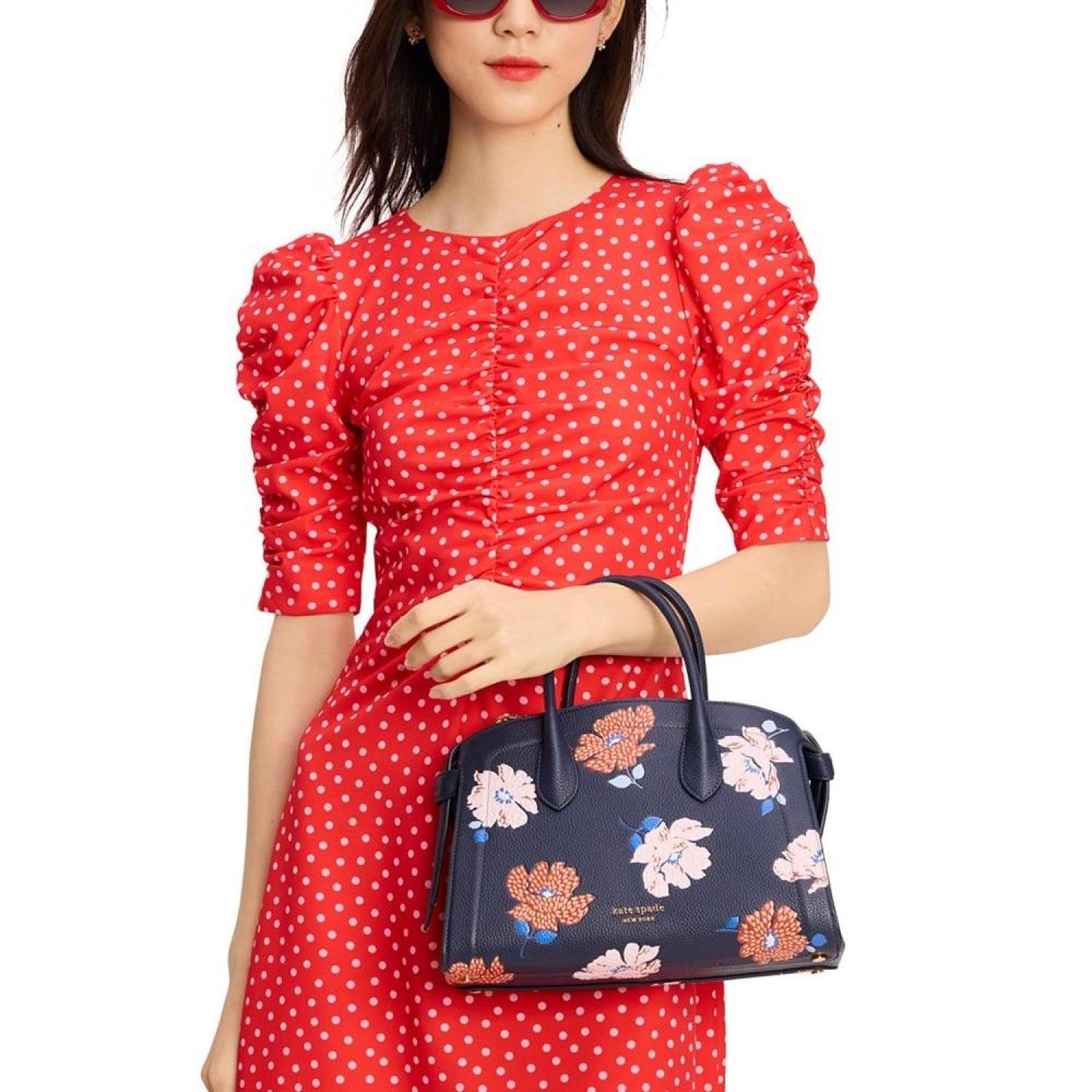 Knott Dotty Floral Embossed Leather Small Zip Top Satchel