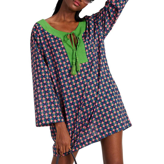 Women's Cotton Tie-Neck Mini Cover-Up Dress