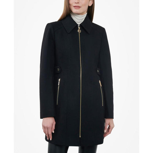 Women's Petite Club-Collar Zip-Front Coat