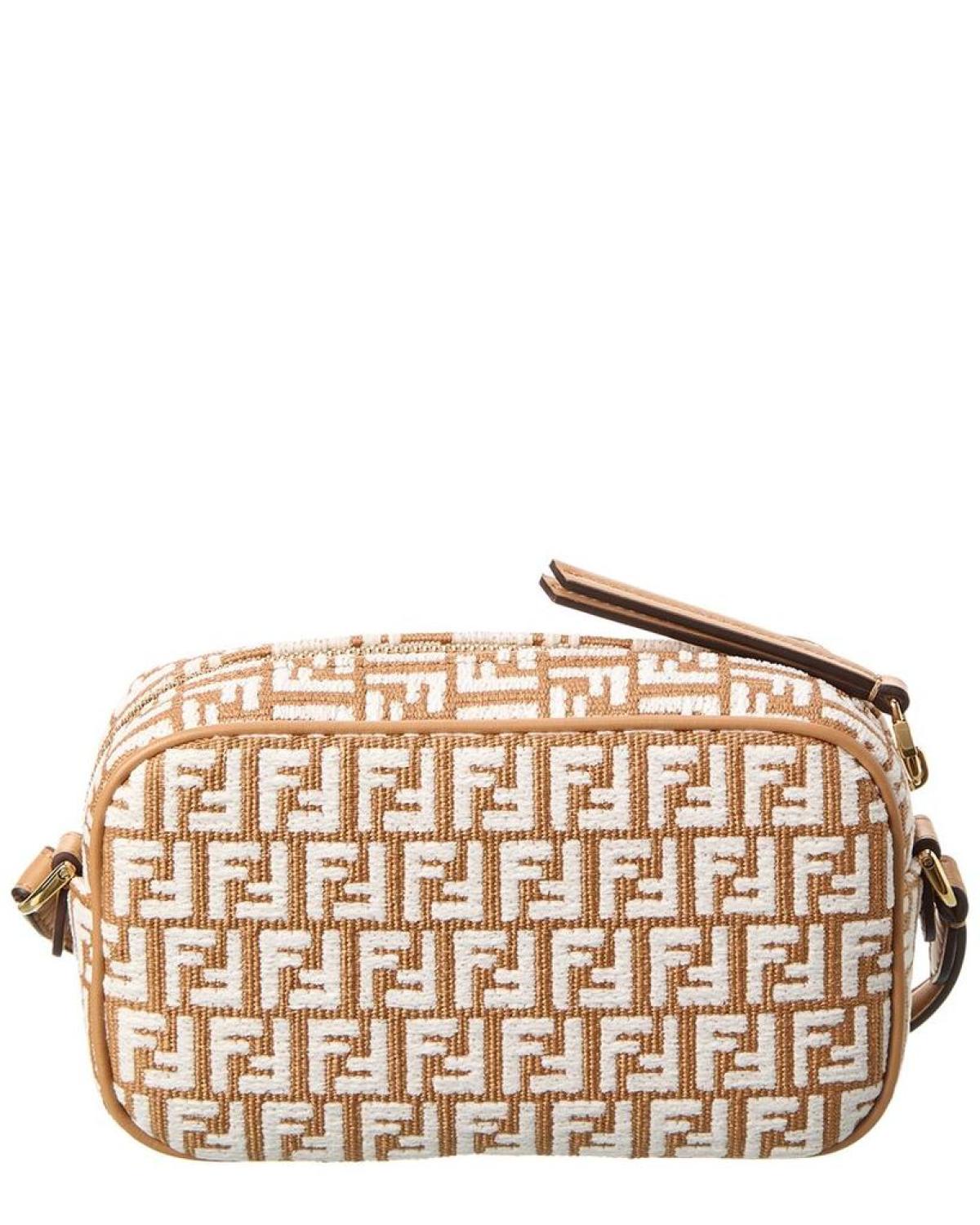 FENDI FF Mini Raffia & Leather Camera Bag