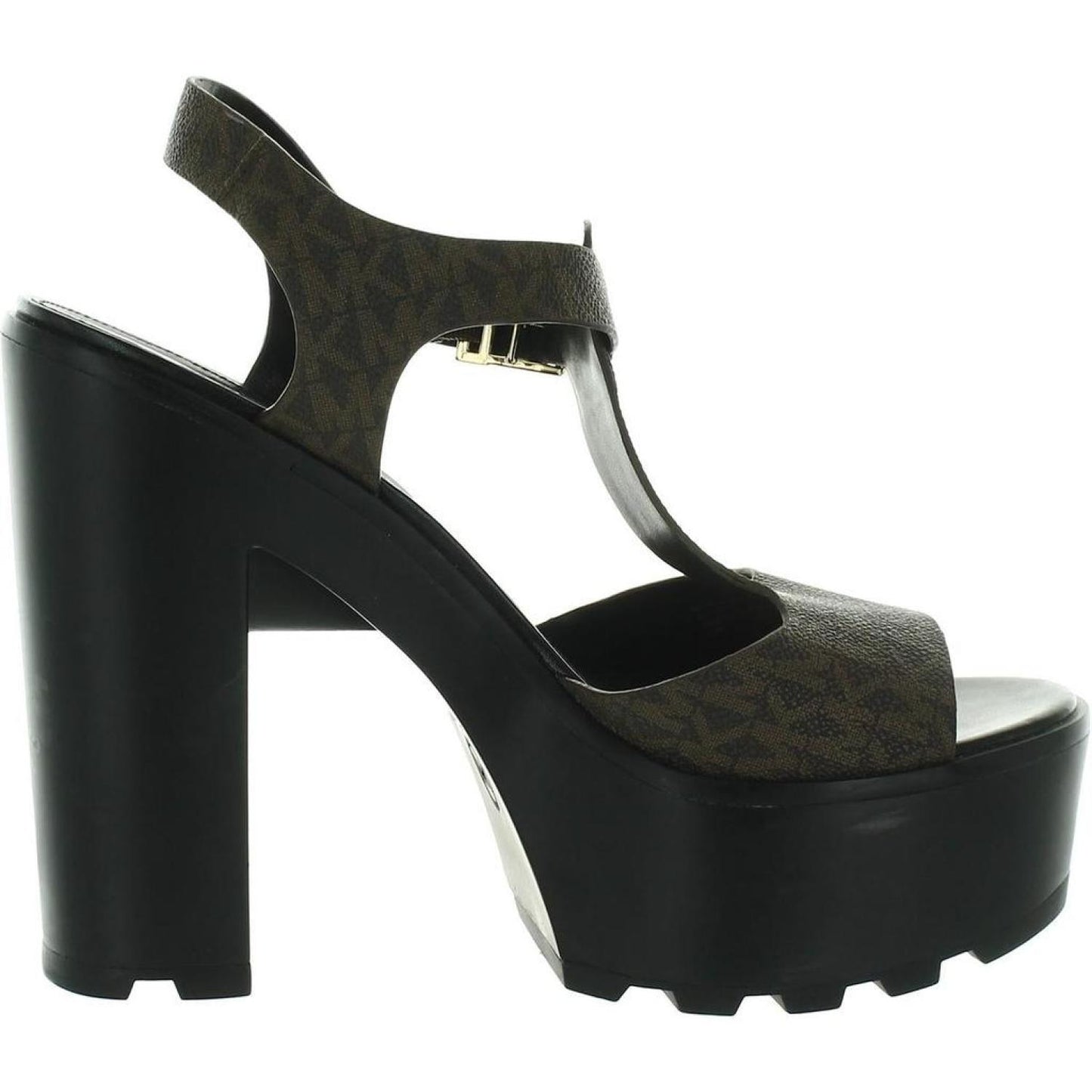 Womens Faux Leather Block Heel Platform Sandals