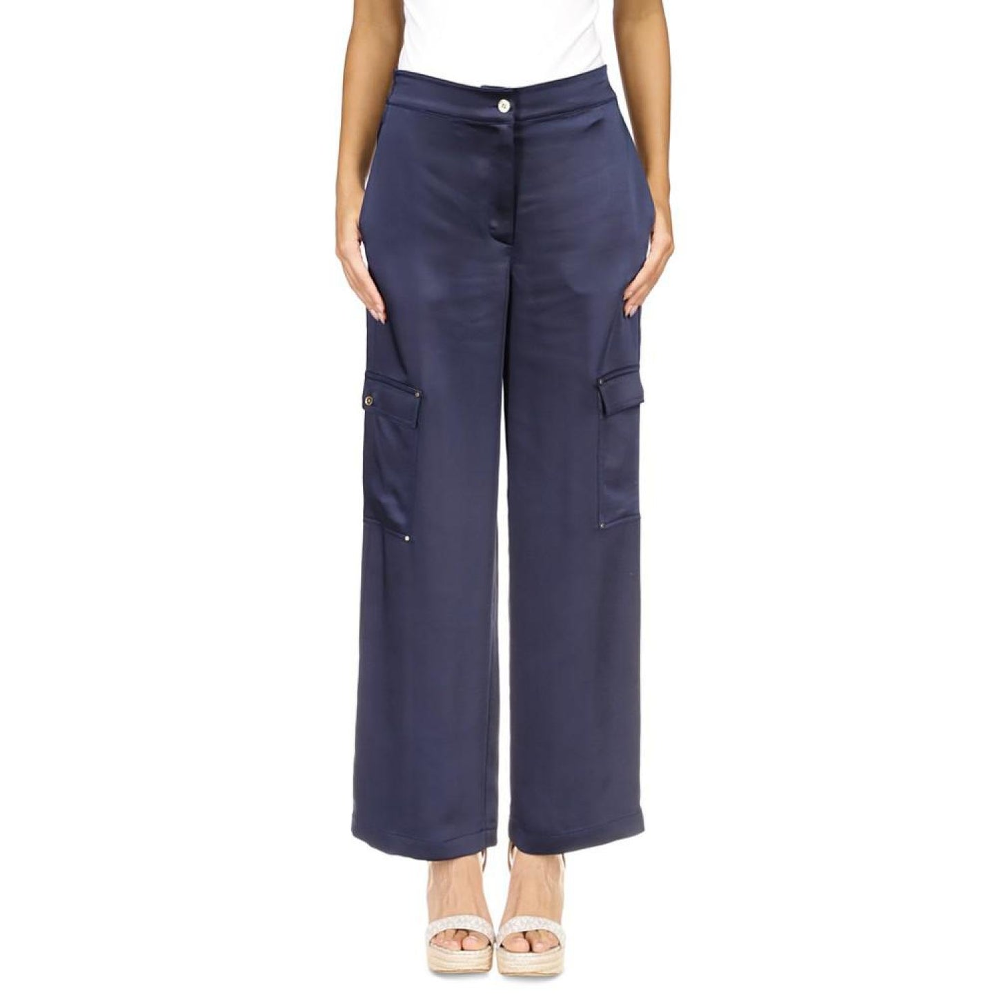 Women's Solid Satin Cargo Pants, Regular & Petite