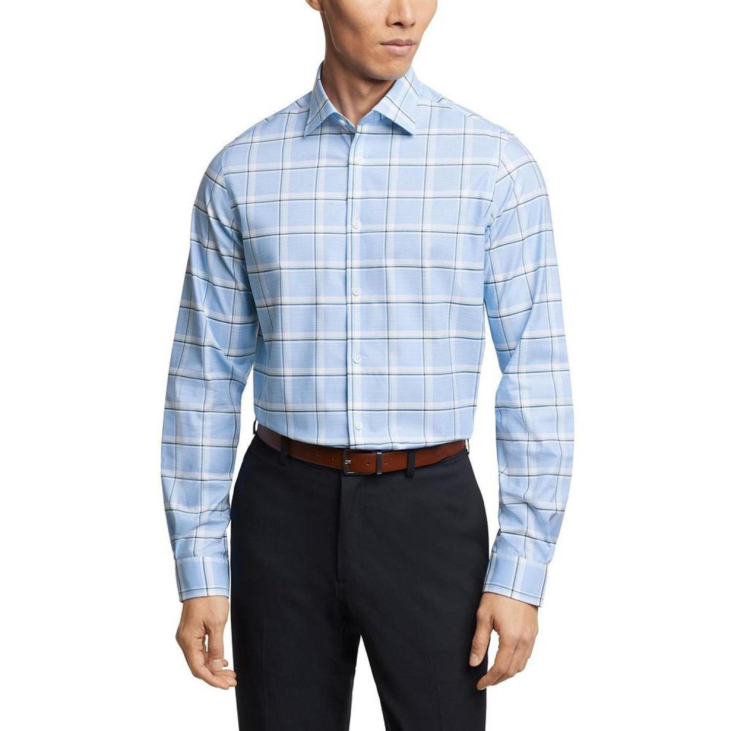 Men's Regular Fit Comfort Stretch Plaid Dress Shirt