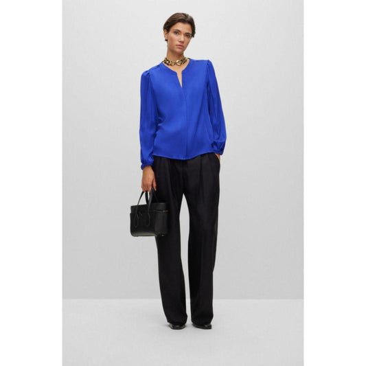 Collarless relaxed-fit blouse in stretch silk