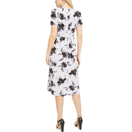 Womens Floral Print Pintuck Midi Dress