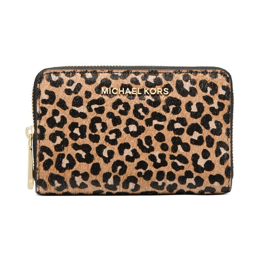 Jet Set Small Zip Around Leopard Print Calf Hair Card Case