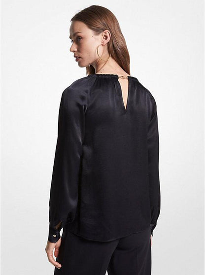 Chain-Link Cutout Charmeuse Blouse