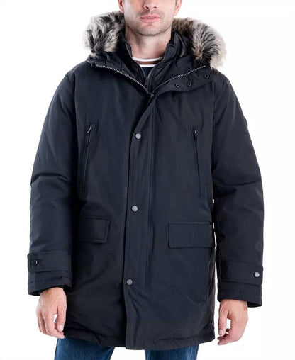 Heavyweight Down Hooded With Bib Snorkel Parka Coat in Navy