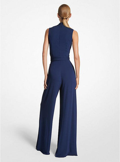 Stretch Matte Jersey Tie-Waist Palazzo Jumpsuit