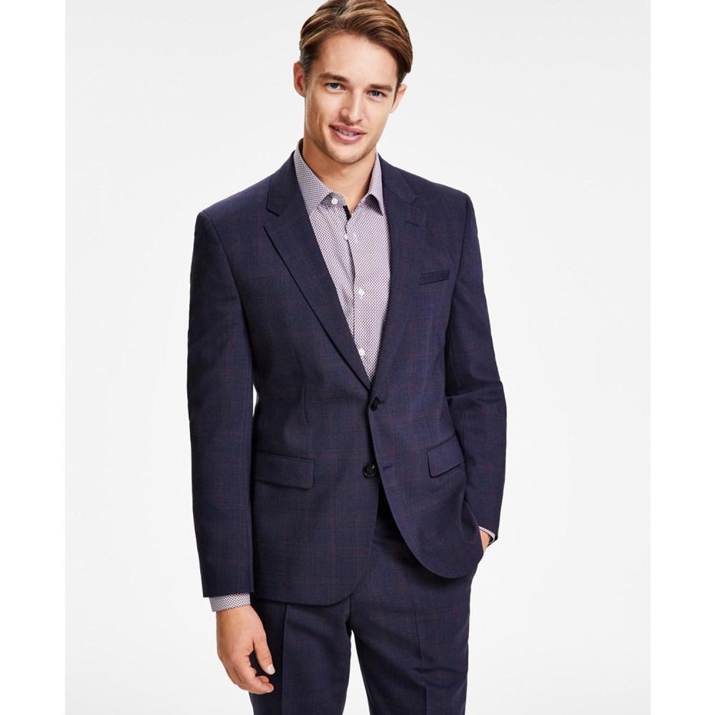 Men's Modern-Fit Wool Blend Check Suit Jacket