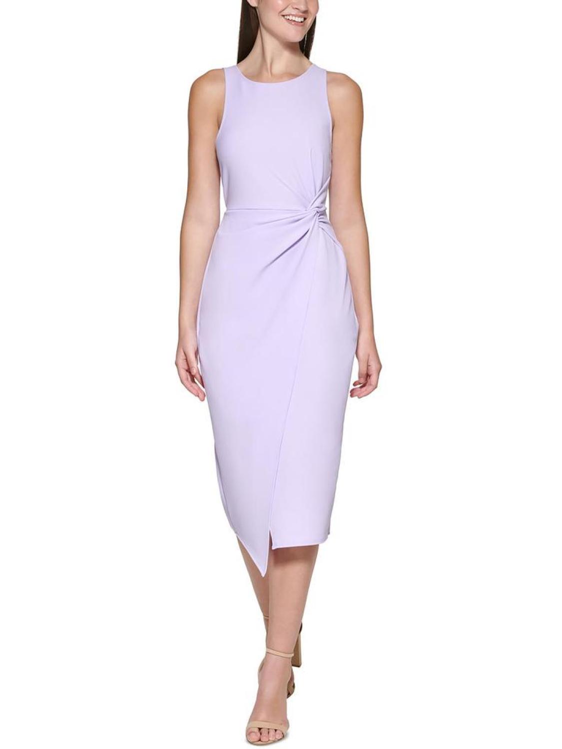 Womens Twist Front Midi Sheath Dress