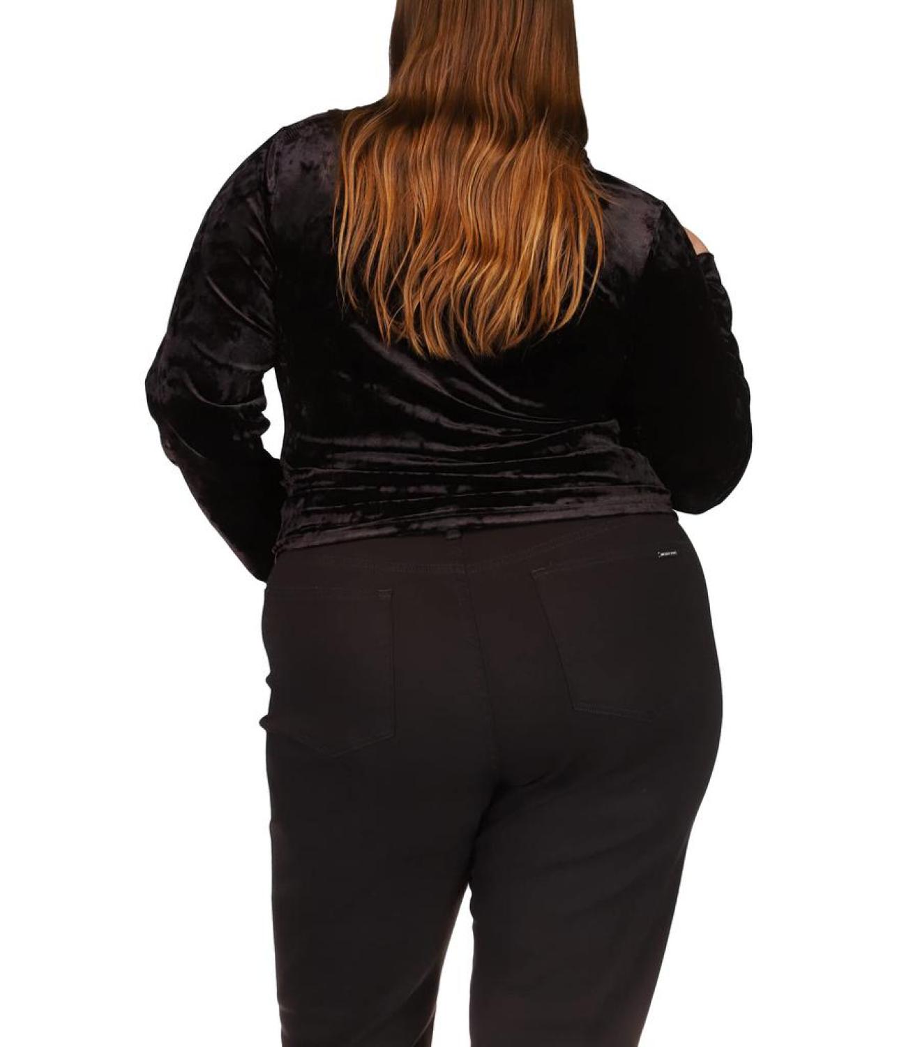 Plus Size Velvet Cutout Long Sleeve Top