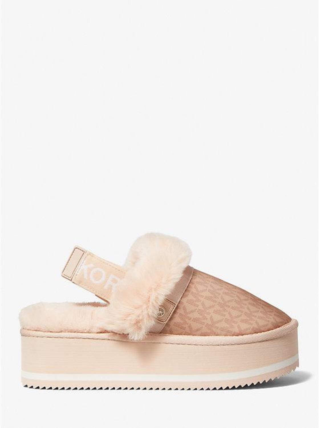 Fifi Signature Logo Nylon and Faux Fur Platform Slipper