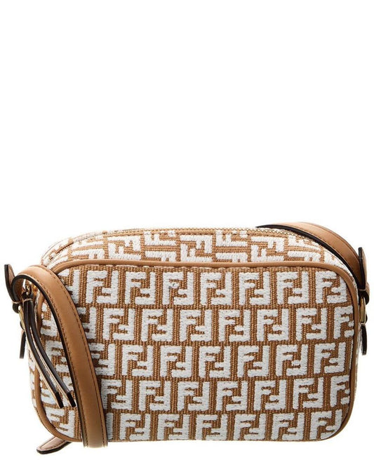 FENDI FF Mini Raffia & Leather Camera Bag