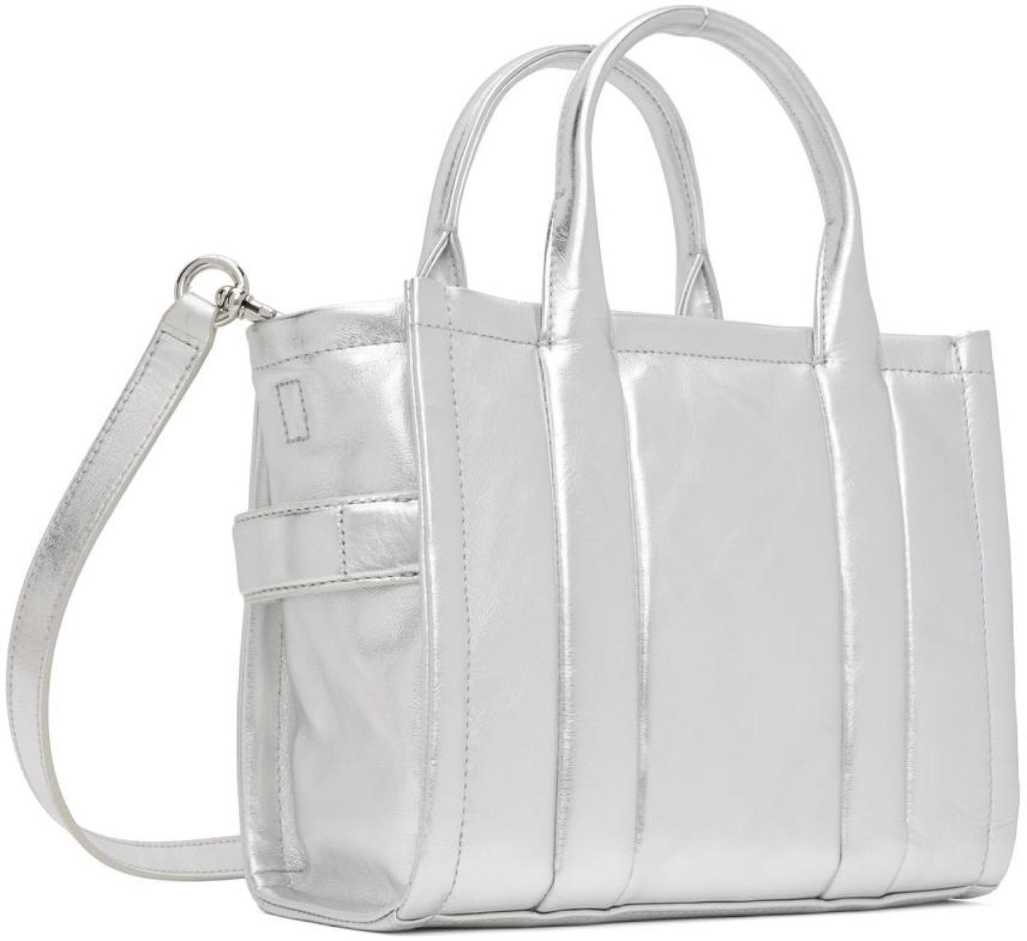 Silver Small 'The Shiny Crinkle Leather' Tote