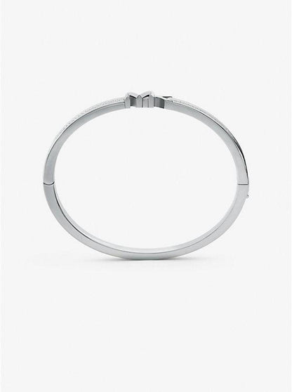 Platinum-Plated Brass Pavé Logo Bangle