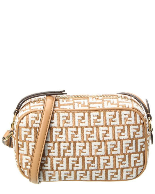 FENDI FF Mini Raffia & Leather Camera Bag