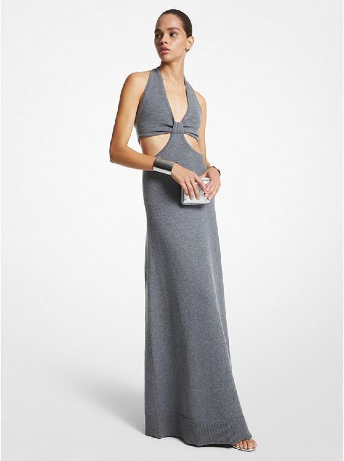 Stretch Cashmere Cutout Halter Gown