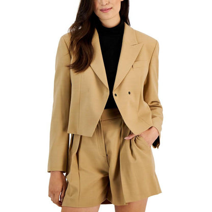 Women's Solid-Color Relaxed Peak-Label Cropped Blazer