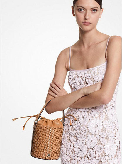 Audrey Medium Woven Leather Bucket Bag