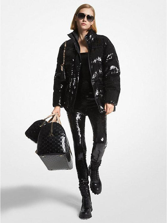 Sequined Ciré Quilted Puffer Jacket