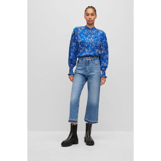 Regular-fit blouse in seasonal print with concealed closure