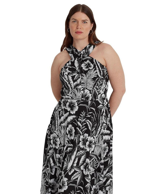 Plus Size Floral Georgette Halter Dress