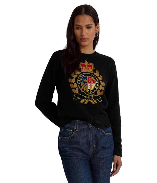 Intarsia-Knit Crest Cotton-Blend Sweater