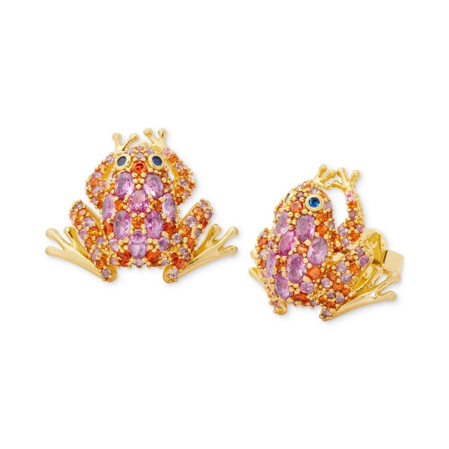 Gold-Tone Cubic Zirconia Frog Stud Earrings