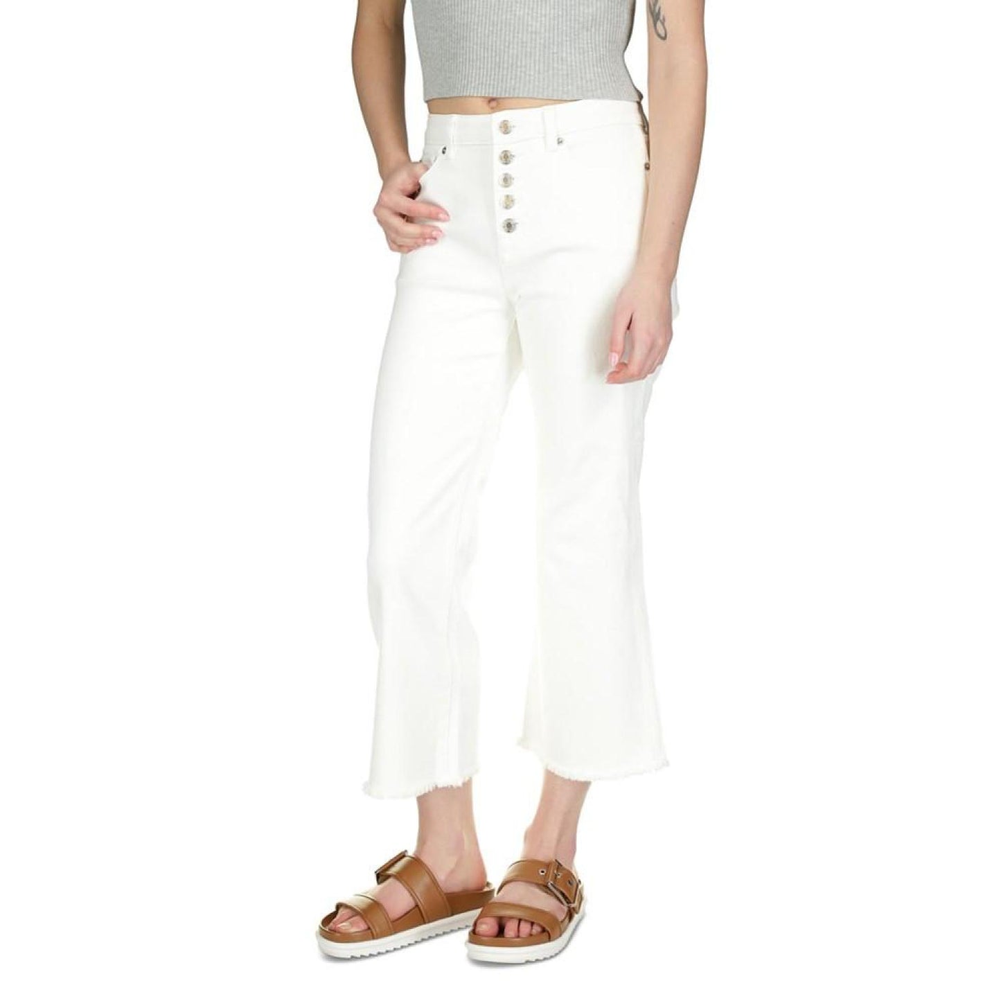 Women's Button-Fly Cropped Flared Jeans