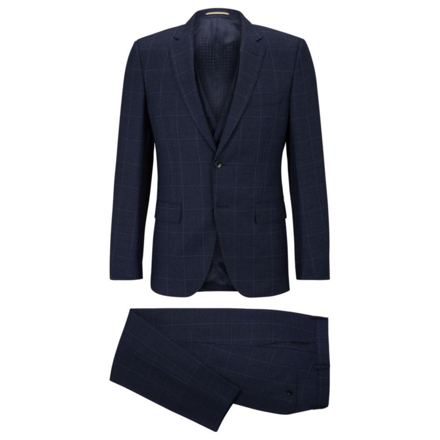 Three-piece slim-fit suit in checked virgin wool