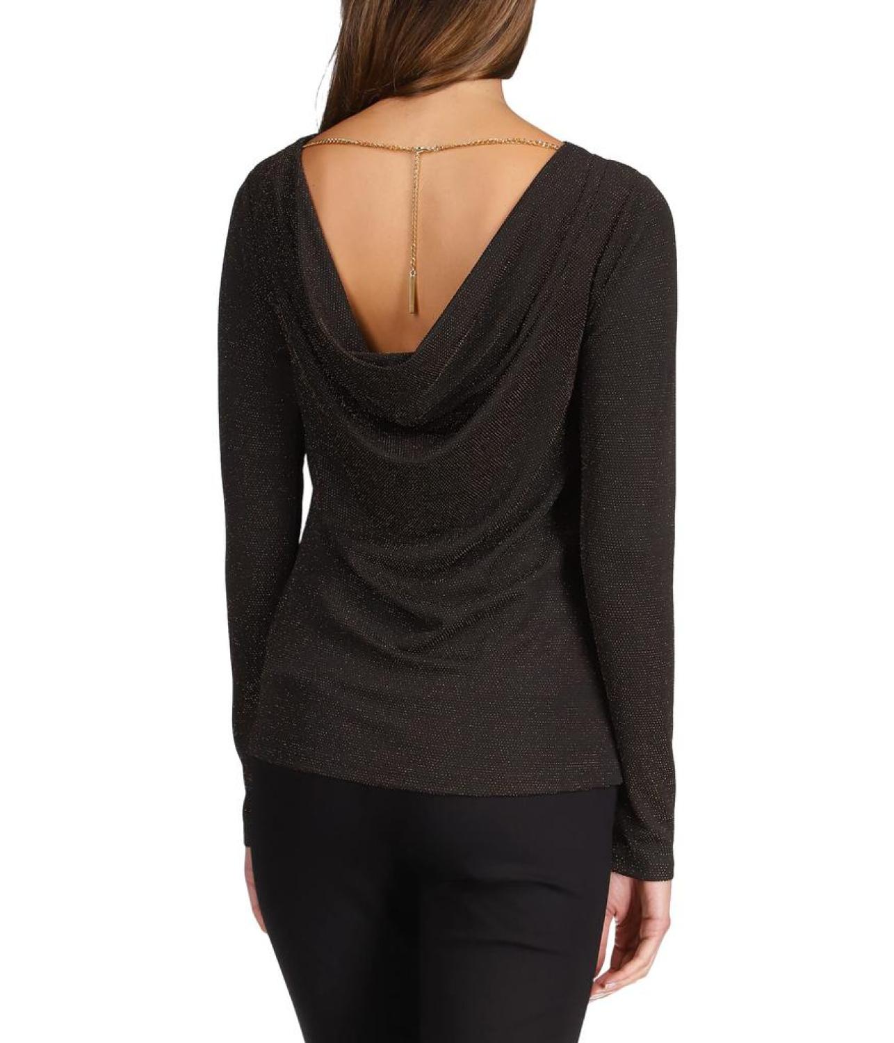 Metallic Long Sleeve Cowl Top