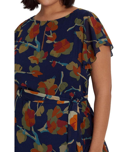 Plus Size Floral Ruffle-Trim Georgette Dress