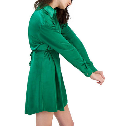 Women's Long Sleeve Silky Button-Down Dress