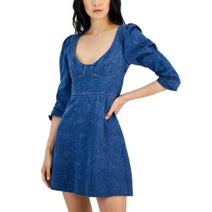 Women's Denim 3/4-Sleeve Fit & Flare Dress