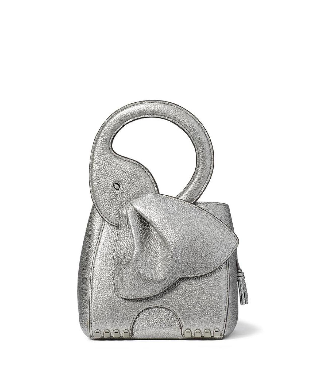 Ellie Metallic Pebbled Leather 3-D Elephant Top-Handle