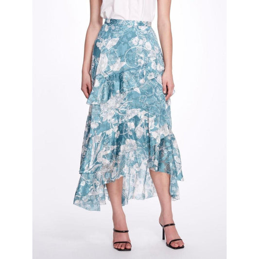 Floral Print Ruffled Chiffon Hi-Lo Skirt