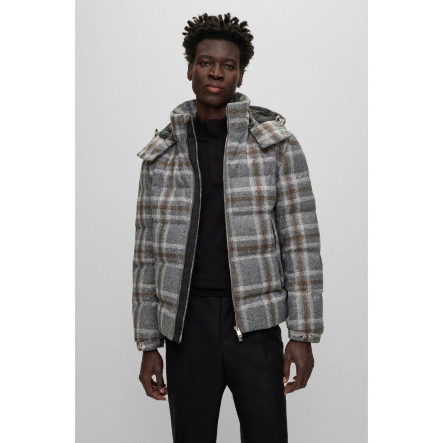 Down jacket with checked pattern