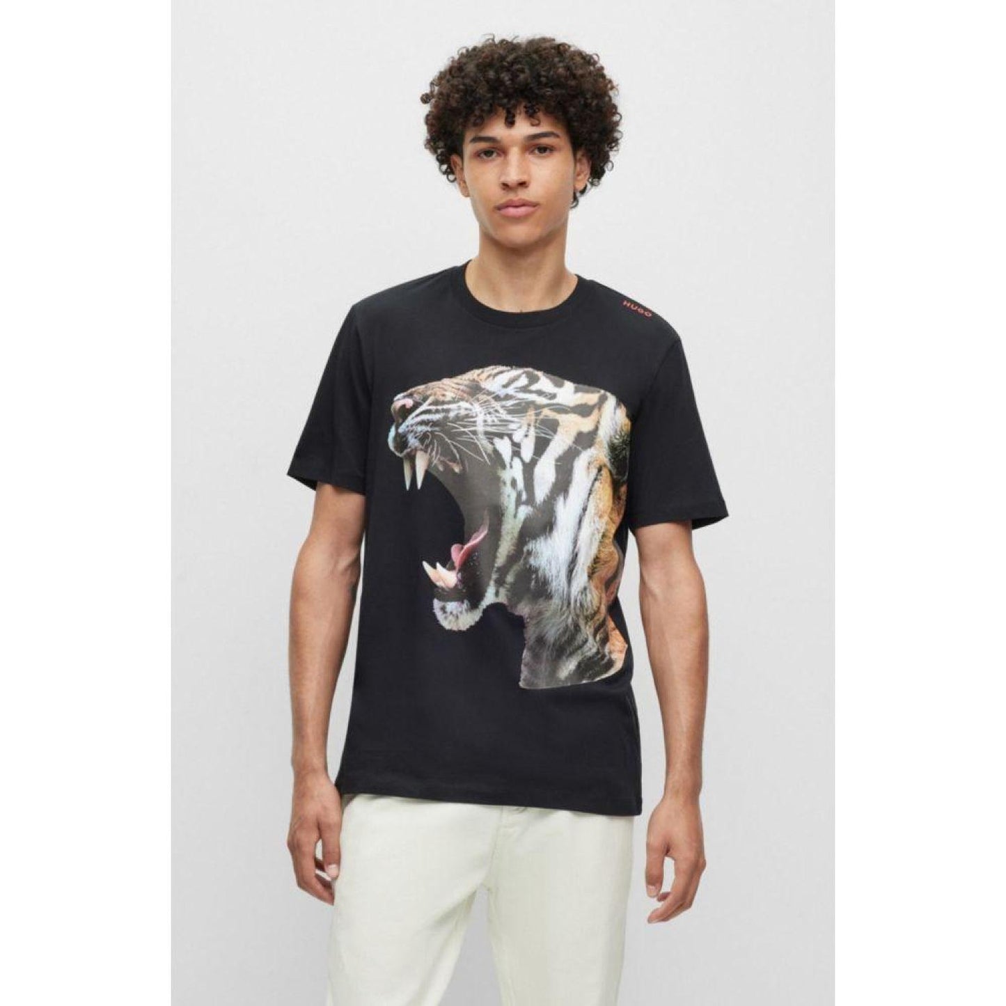 Cotton-jersey T-shirt with tiger graphic