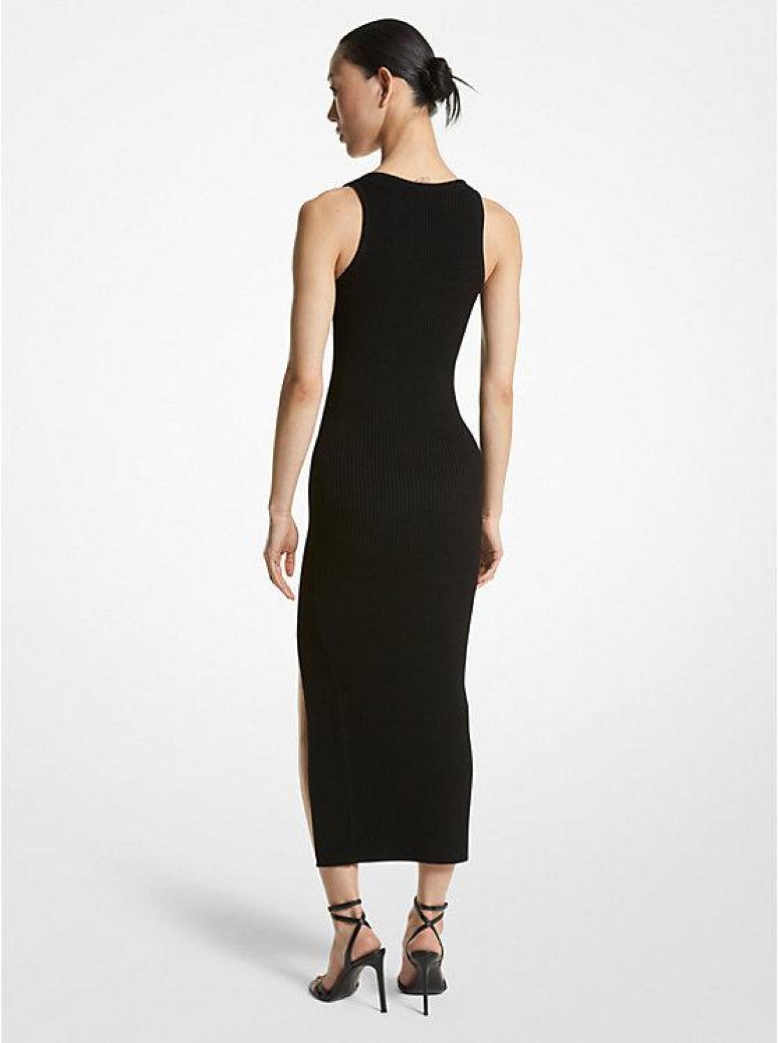 Ribbed Stretch Viscose Crepe Slit Dress