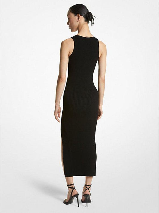 Ribbed Stretch Viscose Crepe Slit Dress