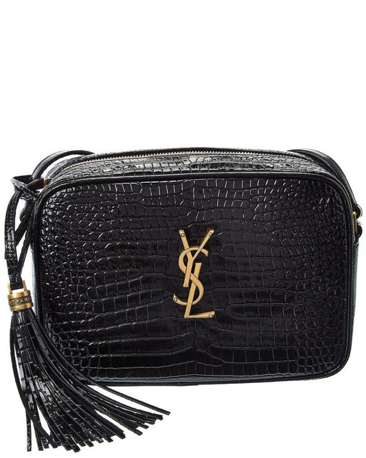 Saint Laurent Lou Croc-Embossed Leather Camera Bag