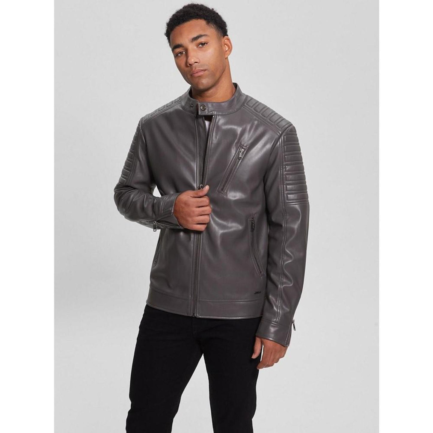 Men's Faux-Leather Biker Jacket