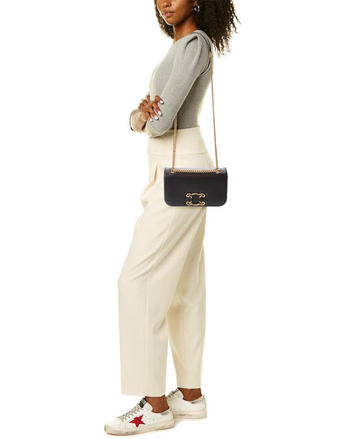 CELINE Triomphe Frame Medium Leather Shoulder Bag