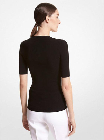 Ribbed Stretch Viscose T-Shirt