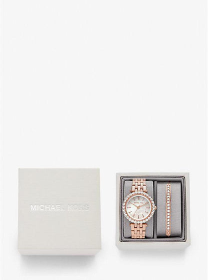 Mini Darci Pave Rose Gold-Tone Watch and Bracelet Gift Set