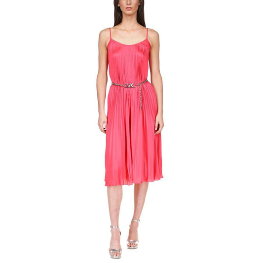 Women's Pleated Chain-Belt Slip Midi Dress