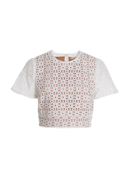 Michael Kors Broderie Anglaise Crewneck Cropped Top