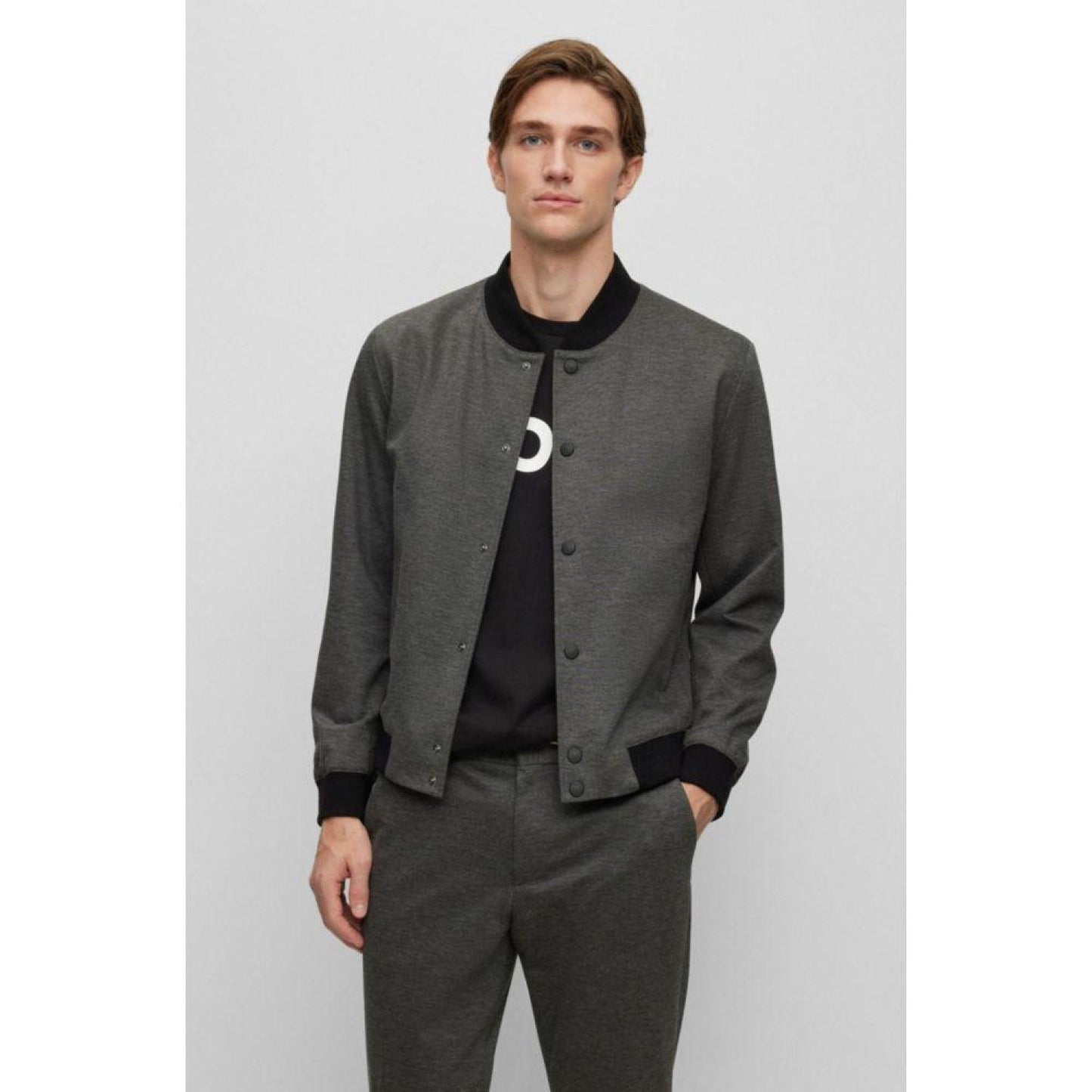 Slim-fit jacket in interlock jersey with branded poppers