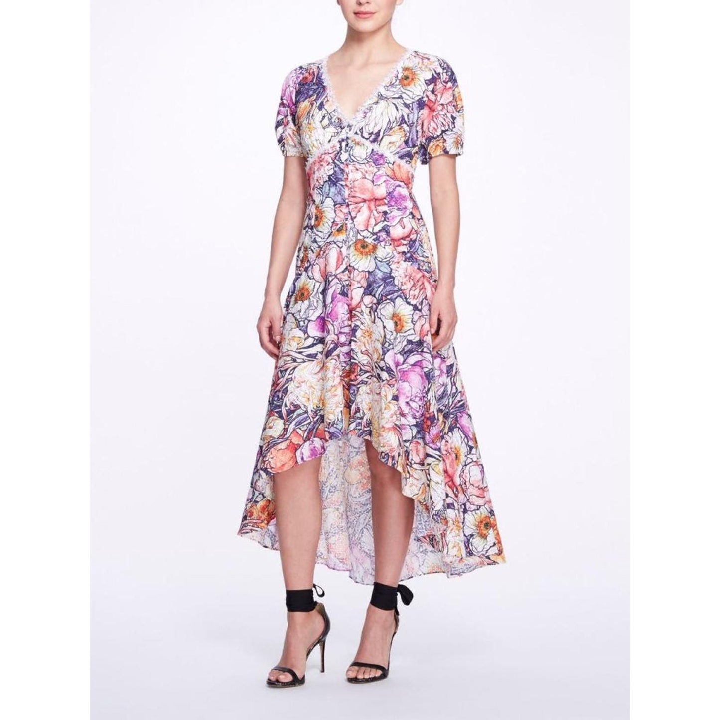 Floral Eyelet High Low Midi Dress